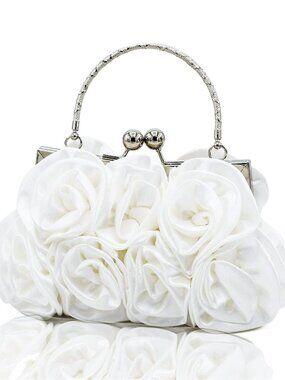 Women’s Floral Satin Evening Purse, Elegant Clutch Bag with Removable Strap for